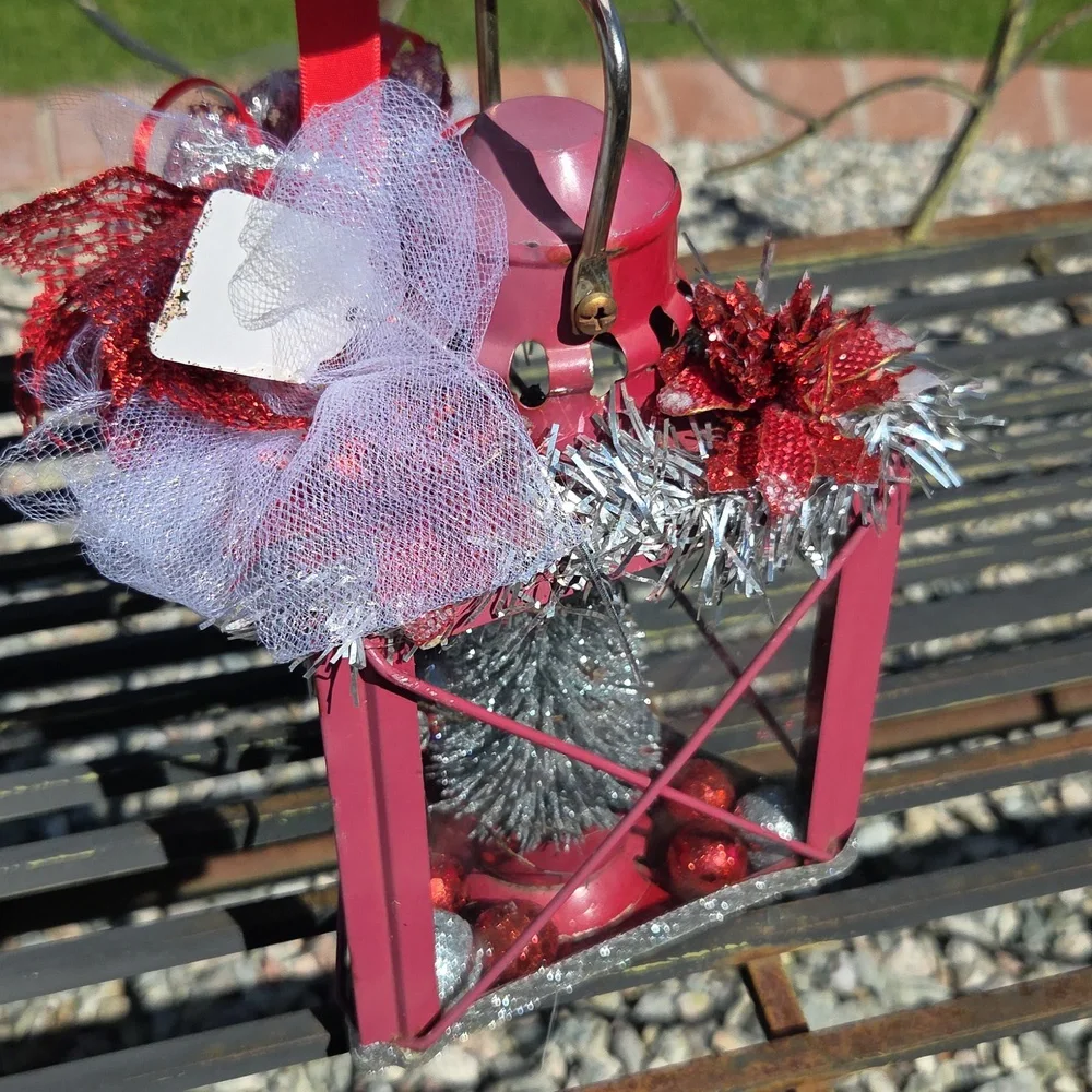 Vintage Red Metal Lantern Christmas Decoration